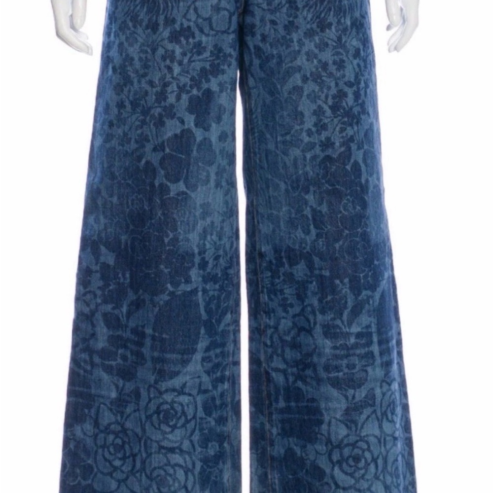 CHANEL Blue Floral Wide Leg Jeans